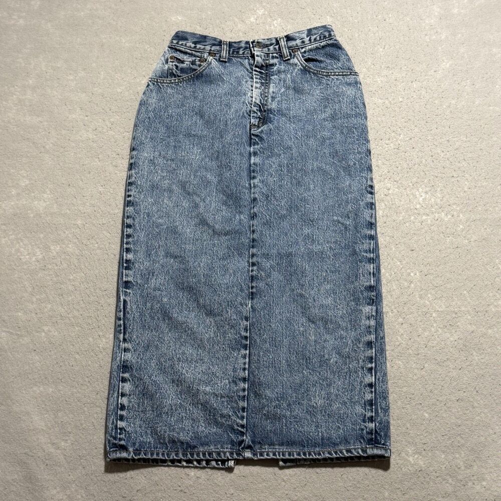Vintage Levi's Denim Skirt Women’s Sz 25 Blue Y2K Long Midi Pockets Made In USA